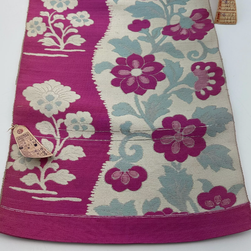 VINTAGE Japanese OB I Belt Kimono Fuchsia Floral Sturdy Fashion 12"x156" Tags - Picture 5 of 8