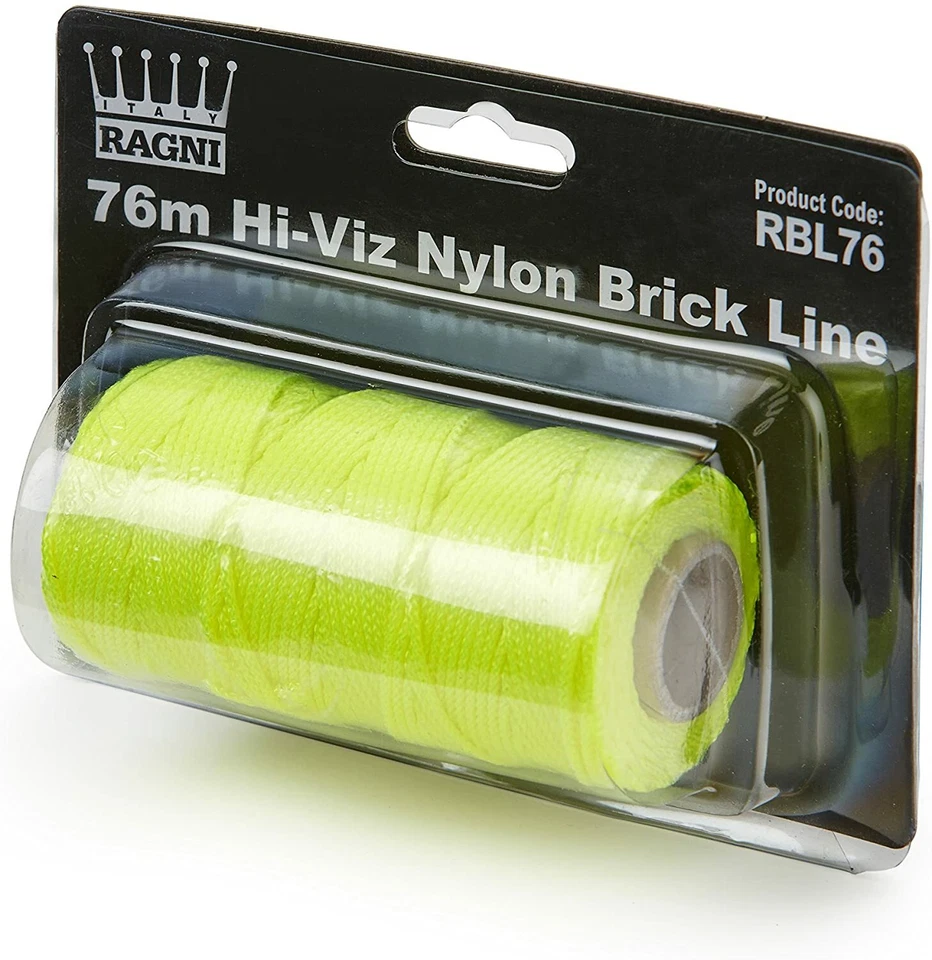 Ragni 76m 250ft HI-VIZ Yellow Braided Nylon Mason Brick Block Laying Line,RBL76Y