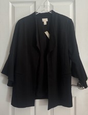 Chico  s Bell Sleeve Black Open Front Blazer Jacket Size 1 NWT