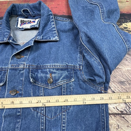 Vtg Brittania Jean Jacket Blue Denim Trucker Mens Small Mod Uk Punk Hippie - Picture 13 of 17