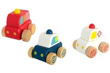 EICHHORN Holz Autos 3 tlg Polizei Feuerwehr Krankenwagen Auto Greifauto Holzauto