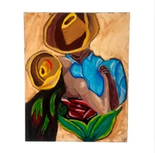 Couple painting on canvas by hand