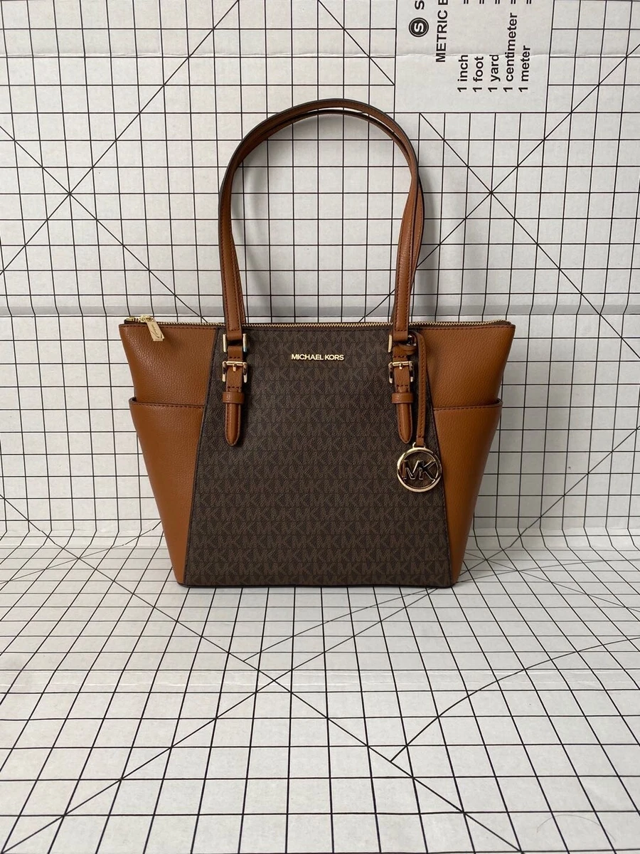 Michael Kors Charlotte Top Zip Tote Brown MK Signature +