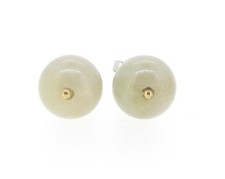 Earrings 14k white gold light green JADEITE JADE 9 mm balls studs