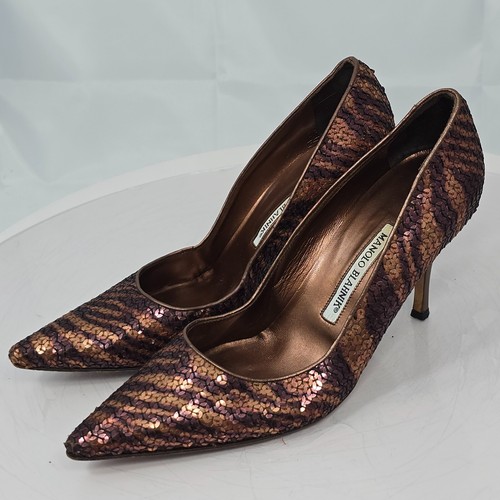 Repair Manolo Blahnik Bronze/Braun Tiger Streifen Pailletten Pumps 39 Stiletto Heels - Bild 8 von 24