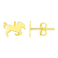 14K Yellow Gold Horse Earrings