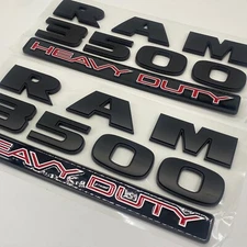 2PC SET Front Door Emblems Badges Fits For RAM 3500 HEAVY DUTY Matte Black Red