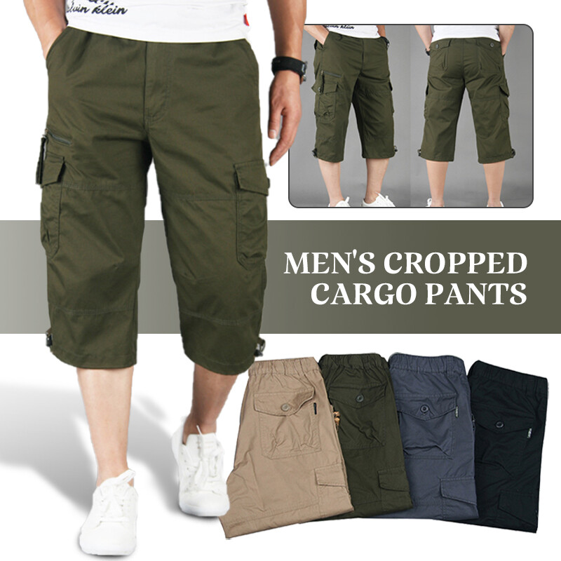 Men 3/4 Length Camouflage Cargo Shorts Pants Loose Elastic