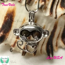 Naughty Monkey - Solid 925 Sterling Silver -Locket Pearl Cage Pendant-Hold 6-9mm
