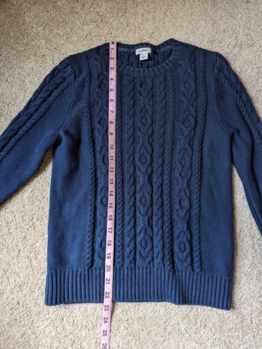 LL Bean Cable Tejido Cuello Redondo Suéter Azul Marino Para Mujer Pequeño 503309 100% Algodón - Imagen 12 de 16