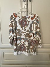 Charter Club Ivory Printed  3/4 Sleeves Blouse - Size PL
