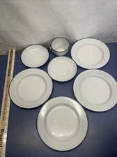 Lot of 7 Vintage KER Sweden enamelware Cup Saucers And Plates
