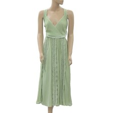 Asos Design Chiffon Lace Soft Midi Dress Summer Resort V Neck Green M New 202516