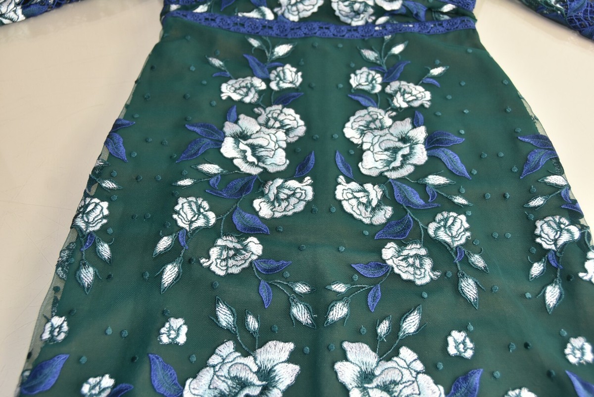 $995 NEW Marchesa Notte Lace Green Blue Embroidered Gown Guipure Dress  Flowers 2 | eBay