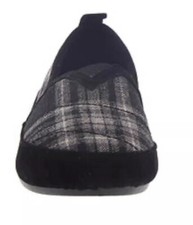 Mia More Plaid Black Vegan Memory Foam Womens 9 Wide New In Box Slippers