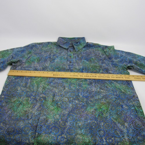 Pete Huntington Bali Handcrafted Blue Hawaiian Shirt Size 2XL Popover Button UP - Picture 2 of 12