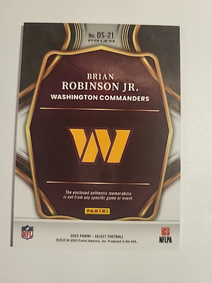 Brian Robinson Jr patch 2022 Panini Select #DS-21 Red Prizm MEM RC - Image 2 of 4