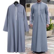 Open Front Zipper Men Muslim Clothing Saudi Jubba Arab Thobe Long Dress Robe