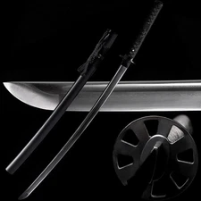 All Black Blade Sharp Japanese Samurai Katana Sword Damascus Folded Steel