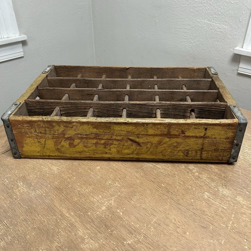 Vintage Coca-Cola Yellow Wood Bottle Crate Coke Wooden 24 Pack Carrier Divided