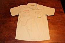 Boy Scouts of America BSA Men's Shirt Tan Small Sewn Patches Short Sleeve