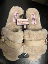 Juicy Couture Women's Faux Fur Slippers Size 9 Camel Color NWT