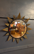 Mid Century Vintage 1950s French Sunburst Mirror Convex Pressed Metal Retro 