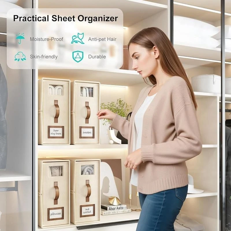 Складной органайзер для хранения простыней 6 упаковок льняной шкаф контейнер с ручкой новый - Изображение 3 из 4