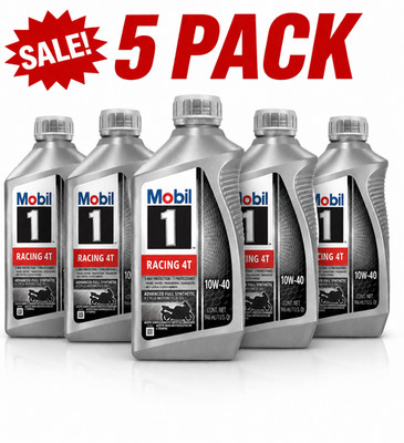 5 PACK-MOBIL Mobil 1 Racing 4T; SAE 10W-40; Full Synthetic; Motorcycle Oil; 1 Qt