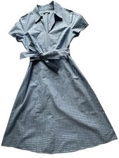 Tommy Hilfiger Gingham Collared Belted Shirt Dress Blue Cotton Midi Size 6 NWOT