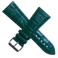 Genuine Leather Watch Band Green Alligator Grain with Steel Buckle - 28mm width