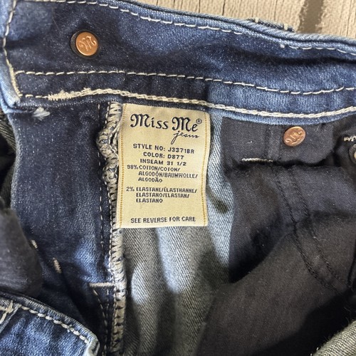 MISS ME Ladies 27 x 31.5 Diamond Angel Distressed Bootcut Low Rise Blue Jeans. - Picture 7 of 14