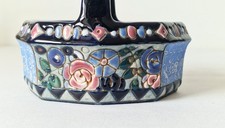 Art Nouveau Czech Basket Vase Amphora Pottery Enamel Relief Work Antique pottery