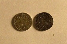 George V Pre-1920 .925 Sterling Silver Threepence 3d. Two Coin Lot - 1913 | 1917