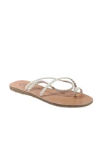 Hebe Athens Womens Braided Persephone Loop T Strap Sandals White Leather Size 38