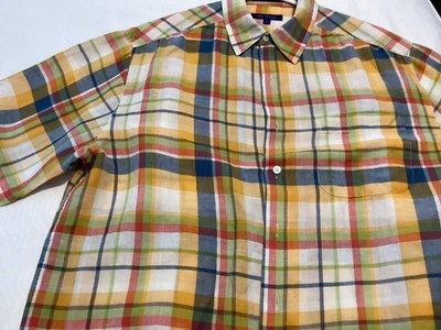 Men s Alan Plusser SS Multiple Color Plaid  Linen/Cotton Shirt L
