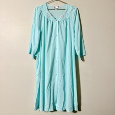 Shadowline Nightgown Robe Nylon Seafoam Pocket Floral Sz 1X NEW