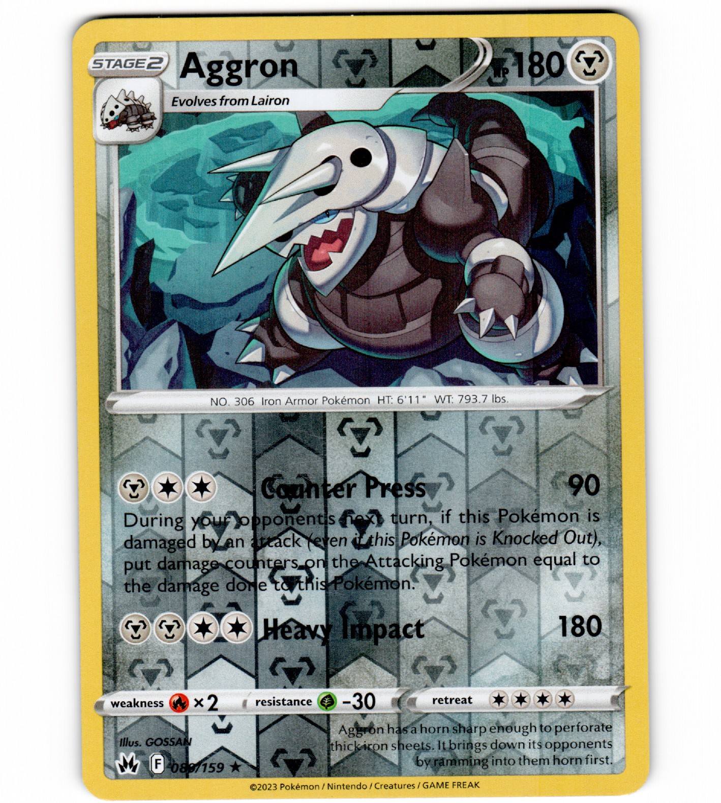 Aggron 089/159 SWSH: Crown Zenith Holo Rare Reverse Holo NM-LP