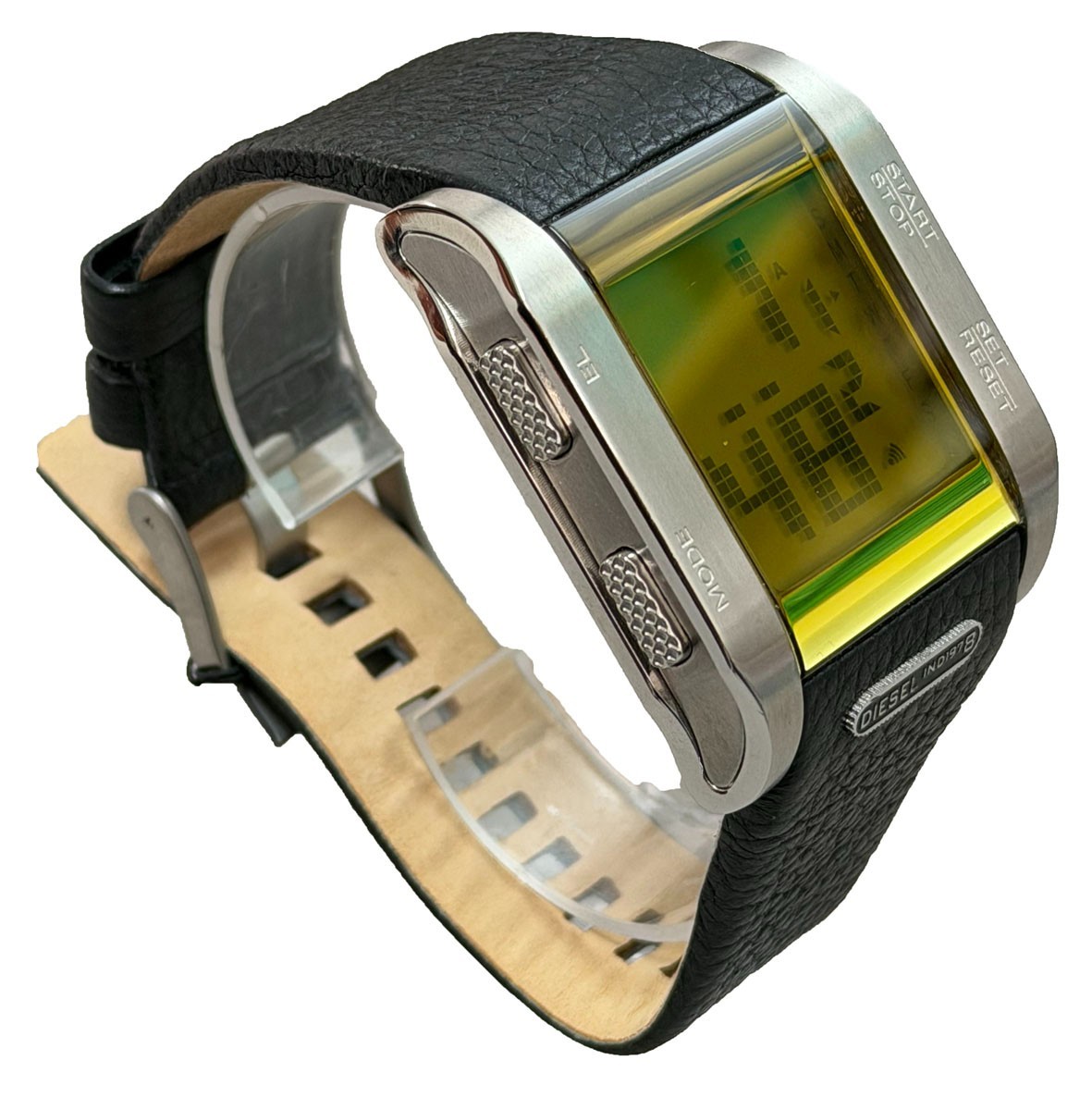 DIESEL 時計 Diesel DZ7077 Unisex Square Steel Digital Watch Black Leather