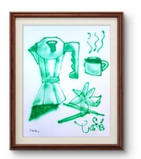 Original Art Cafe 14x11 Street Art Style Impressionist Painting on Paper