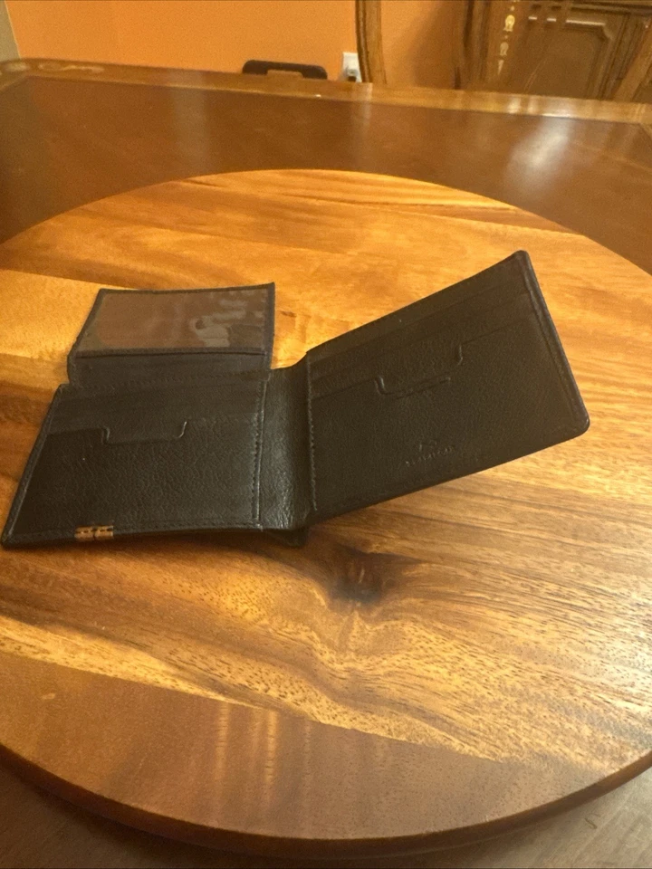 Cartera de cuero marrón genuino doble pliegue para hombre Foto 3 de 4