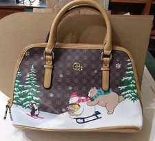 Giani Bernini Handbag Purse Holiday Bears Sledding Shoulder Faux Leather New