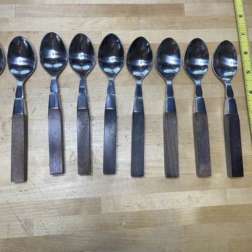 Set 14 cucchiai vintage manico legno inox made Taiwan posate a vita LC - Foto 6 di 10