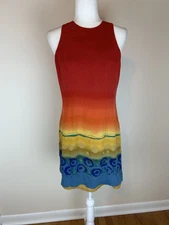 Harold’s Sz 10 Quality Silk Vintag Dress Sunset Artsy Abstract Mini Sheath Boho
