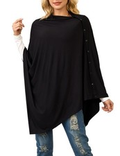 Women's Lightweight Poncho Tops Versatile Buttoned Shawl Wraps for Spring Sum...