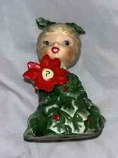 Vintage Holt Howard Japan Christmas Poinsettia Holly Tree Girl Pepper Shaker