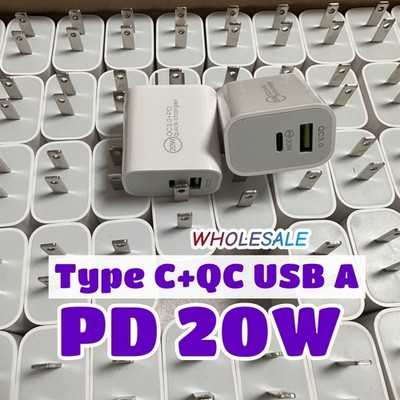 20W DUAL USB Type-C Wall Adapter US Fast Charger PD Power For iPhone/Android Lot