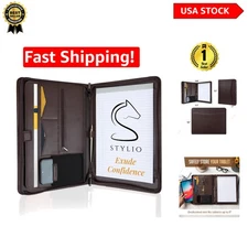 Walnut Faux Leather Portfolio Binder – Durable Document Organizer with Zipper