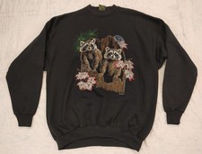 Vintage 90s Sweatshirt Raccoon TSi Sturdy Weight Pullover Adult sz XL Made USA