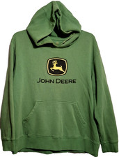 John Deere Tractor Men's Large Graphic Logo Fleece Pullover Hoodie Heavy Weight
